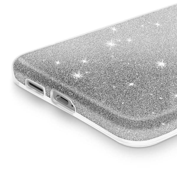 Skydd för Galaxy S25 Edge, två-materialsdesign och glittrig silverfinish Grå