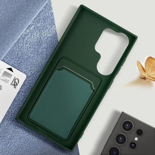 Suojakuori Samsung S24 Ultralle - AVIZAR - Pehmeä - Tummanvihreä - Korttiteline - Sormenjälkiä estävä Grön