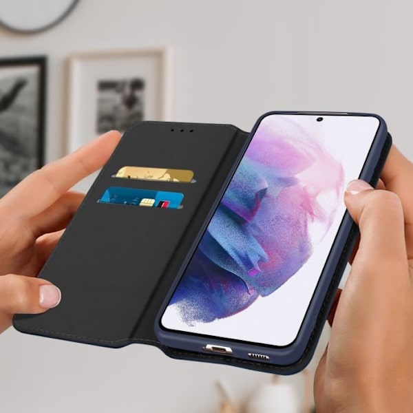 Huppu - Samsung - Galaxy S21 Plus - Ekosynteettinen nahka - Lompakko - Tukitoiminto sininen Blå
