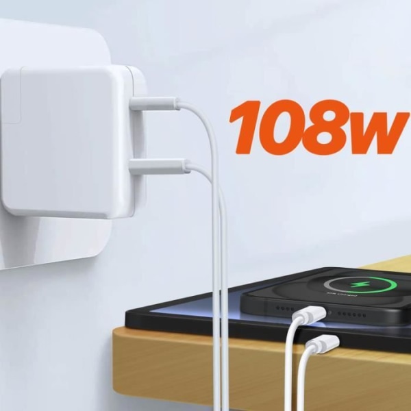 Vægoplader - LinQ - Strømforsyning 96W - USB C-port - 2m kabel - Hvid Vit