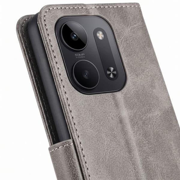 Vintage Pungetui til Redmi 17C 5G med Video Støtte og Håndledsrem Grå Grå