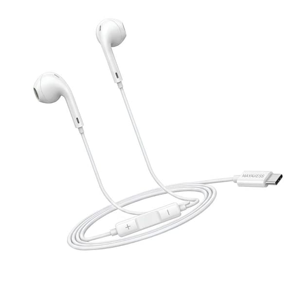 USB-C Trådade Hörlurar med Inbyggd Mikrofon för iPhone 16 / 16 Pro / 16 Pro Max / 16 Plus Mayaxess Vit Vit