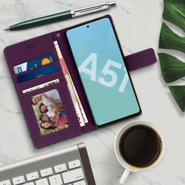 Hölster för Samsung Galaxy A51 - AVIZAR - Folioväska - Lila - Videostöd - Handledsrem ingår Lila