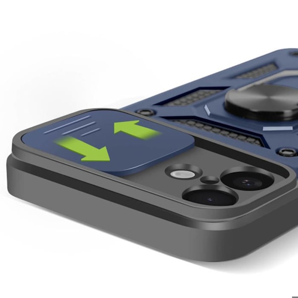 Coque til iPhone 16 Plus med ringefunktion og skydebeskyttelse til kamera Mayaxess Mørkeblå Blå