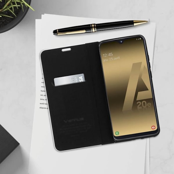 Cover til Samsung Galaxy A20e Case Kortholder Video Support Carbon Effect Sort Svart