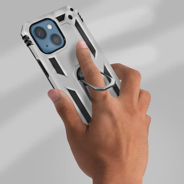 Coque iPhone 13 Mini - AVISER - Antichock Hybrid - Videostøtte Ring - Grå Sølv - Unisex Silvergrå