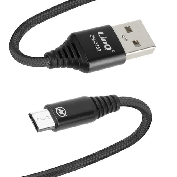 12W USB-kabel för Micro USB-telefon Flätad nylon 1,5m LinQ Svart