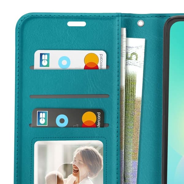 Pungetui til Galaxy A27 med videostøtte og håndledsrem Mayaxess Turkis Blå
