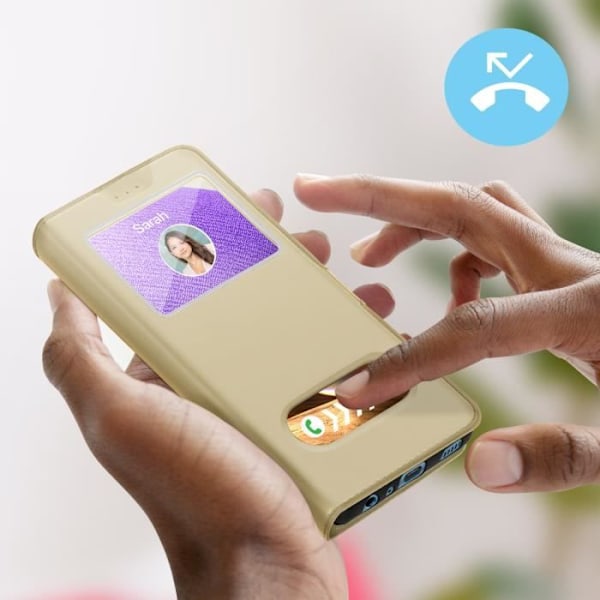 Hus för Samsung Galaxy A32 - AVIZAR - Dubbel Fönster - Gul - Styv - Matt - Unisex - Guld gyllene