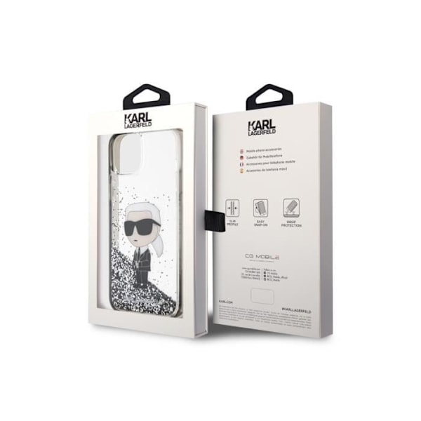 Mjukt fodral till Apple iPhone 15 Plus Karl Lagerfeld - Silver Flytande Glitter Grå