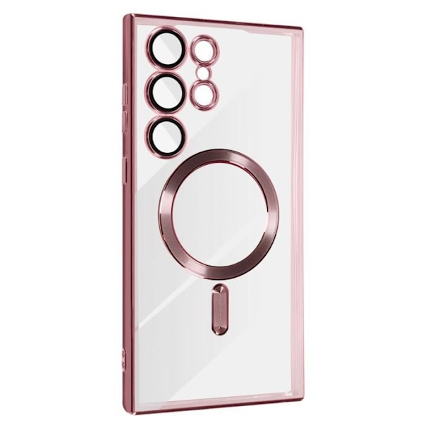 Fodral - AVIZAR - Samsung S23 Ultra - Transparent kameraskydd - Magnetisk ring - Rosa Rosa