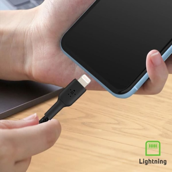 USB till Lightning MFi 18W nylonflätad kabel 2m Charge and Synchro Belkin svart