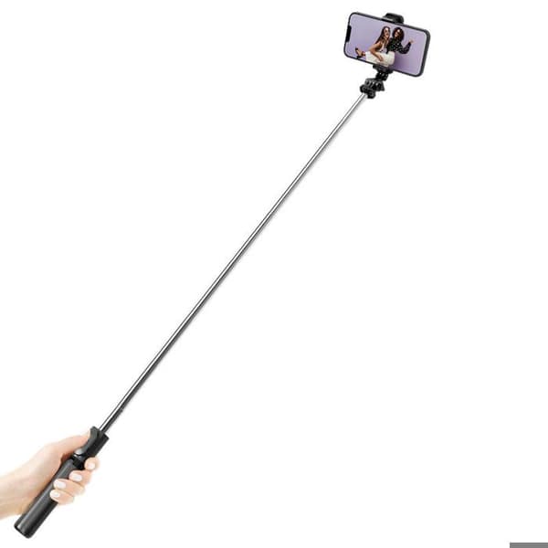 Crong SelfieGo Lite - Kompakti jalusta Bluetooth-selfie-tikulle (Musta)