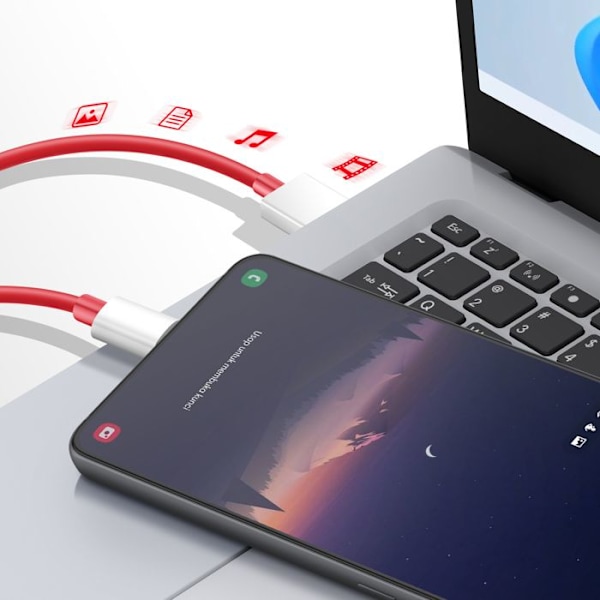 USB-C - USB-C Nopea Lataus SuperVOOC 12A 1.5m Virallinen Oneplus Punainen Röd