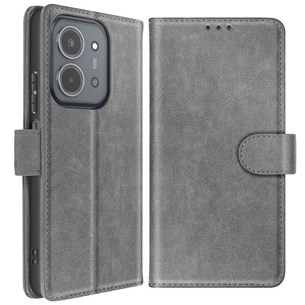 Plånboksfodral - AVIZAR - Redmi 15C - Syntetläder Grå - Stödfunktion - Kortfack Grå