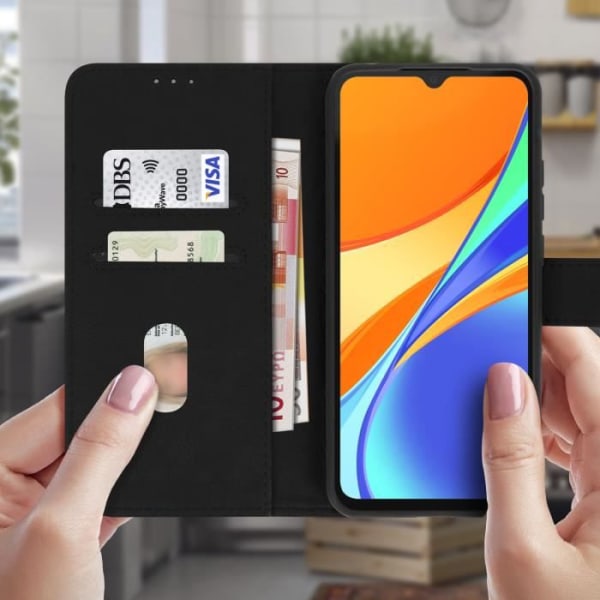 Xiaomi Redmi 9C Case - AVIZAR - Beskyttelse med kortholder Stand Funktion - Sort Svart