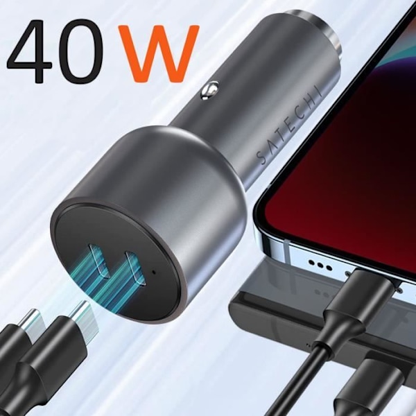 Satechi Harmaa Sidereal 40W Kaksois USB-C Power Delivery Kompakti Autolaturi Grå