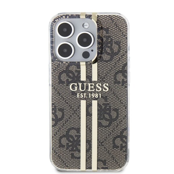 iPhone 15 Pro -kotelo - Guess Hardcase IML 4G Gold Stripe (GUHCP15LH4PSEGW) - ruskea