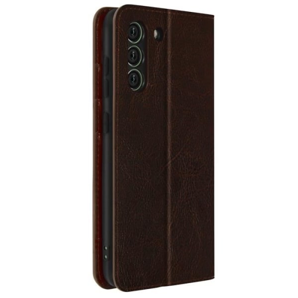 Galaxy S21 FE Foliofodral Korthållare i äkta läder Videostöd - brun kastanj