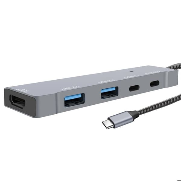 USB-C 5-i-1 hub til HDTV 4K, USB 3.0 / 2.0, USB-C PD 100W og USB-C LinQ Grå