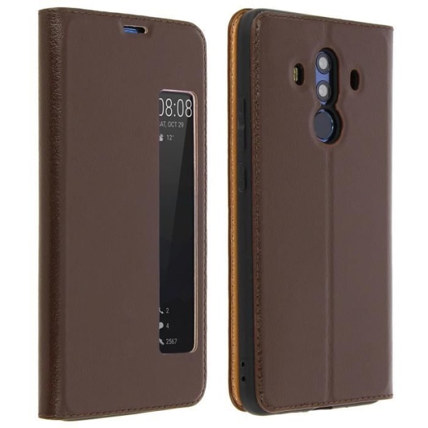 Etui - AVIZAR - Mate 10 Pro - Smart View-fodral - Brun - Heltäckande skydd kastanj
