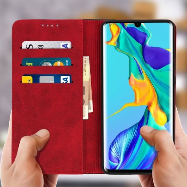 Fodral Plånbok - AVIZAR - Huawei P30 Pro - Ekologiskt läder - Röd - Videostöd Röd