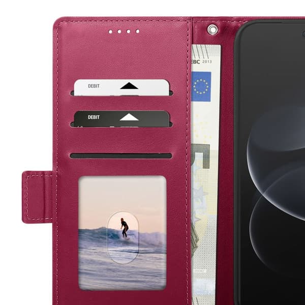Pungetui til Redmi Note 17 Pro Serie Smart Book med Støtte Bordeaux Röd