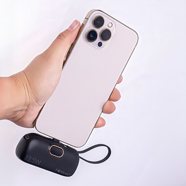 Power Bank 5000 mAh USB-C sisäänrakennetulla USB-C-kaapelilla Ultra Compact Forever Musta Svart