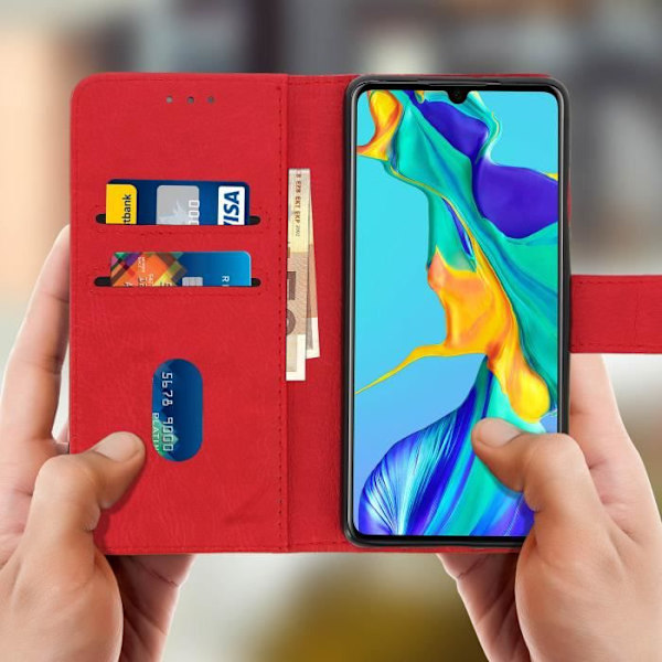 Housse Portefeuille - AVIZAR - Huawei P30 - Silikone Gel - Rød - Video Støtte Röd