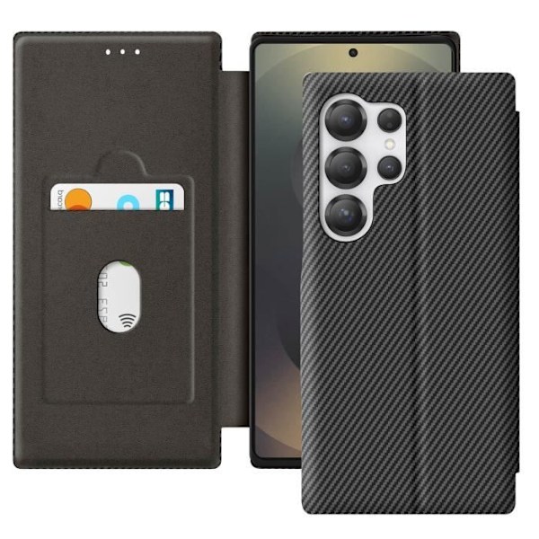 Etui til Samsung S25 Ultra Carbon Fiber Video Support og Anti-RFID Sort Svart