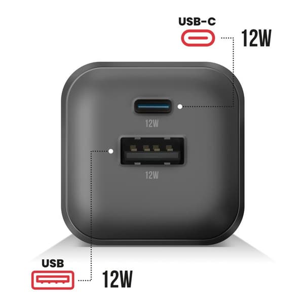 USB-C / USB-A Power Delivery GaN 12W Strømforsyning Swissten Sort Svart