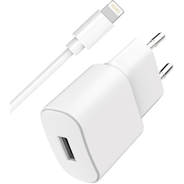 USB A 2.4A FastCharge Kotilaturi + USB A/Lightning -kaapeli Valkoinen WOW