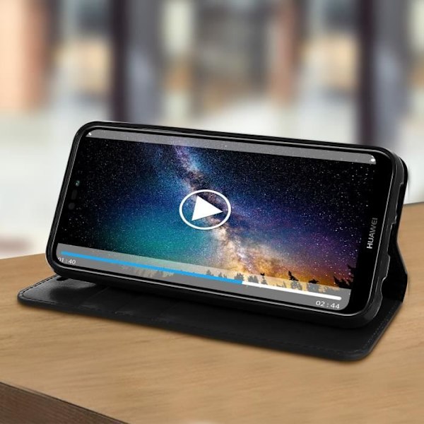Huawei P20 Lite Fodral - AVIZAR - Plånboksfodral i läder - Svart - Videostöd - 3 kortplatser Svart