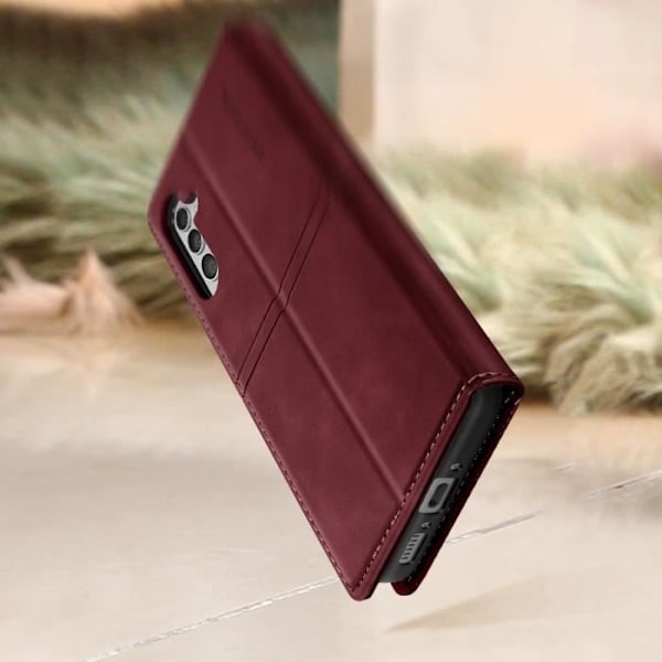 Foliofodral - Samsung - Galaxy A34 5G - Magnetlock - Heltäckande skydd - Röd konstläder Bordeaux