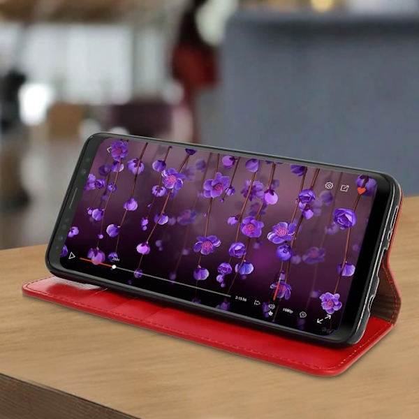 Fodral till Samsung Galaxy S9 Plus - AVIZAR - Plånboksfodral i läder - Röd - Videostöd - Kortplatser Röd