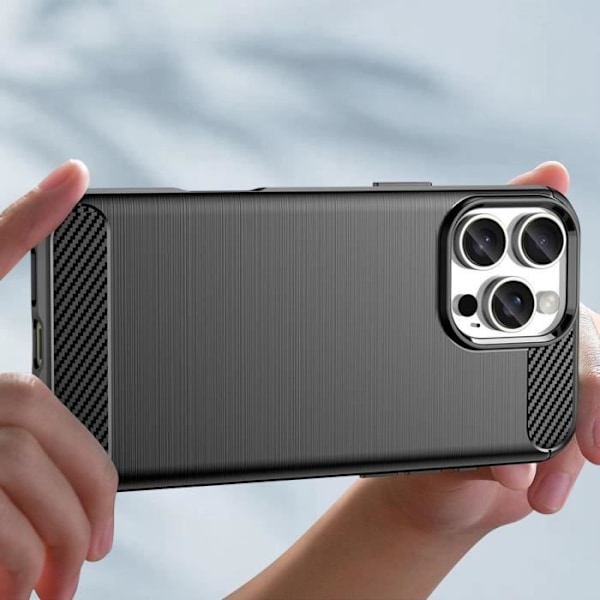 Cover til iPhone 16 Pro Max - AVIZAR - Sort børstet kulstofdesign - Stødsikker - Slank profil Svart