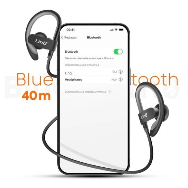 Bluetooth-høretelefoner - LINQ - Nakkebånd - Sort - Rækkevidde 40m - Svedbestandig Svart