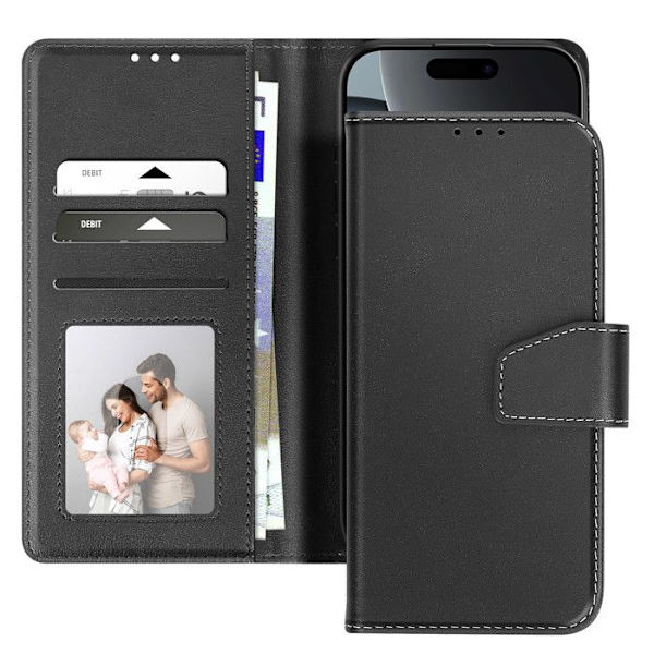 Pungetui - AVIZAR - iPhone 16 Pro Max - Premium Læder - Standfunktion - Sort Svart