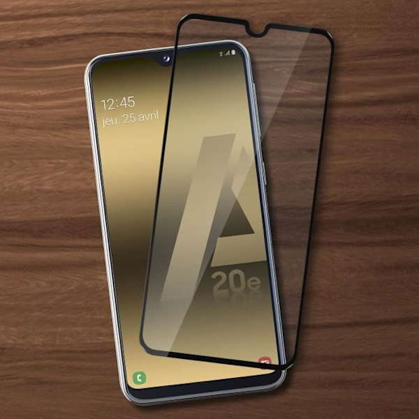 Beskyttelsesfilm - AVIZAR - Galaxy A20e - 9H hærdet glas - Affasede kanter - Fuld beskyttelse Transparent, svart
