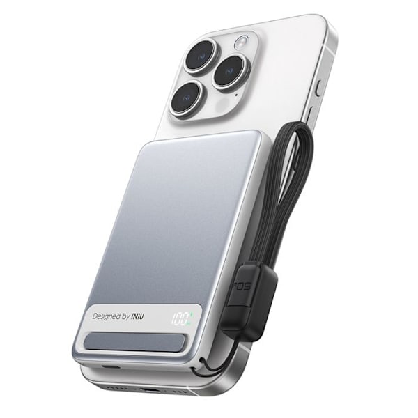 Magnettinen Powerbank 5000mAh iPhone MagPro USB-C Ultra Nopea Iniu Valkoinen Vit