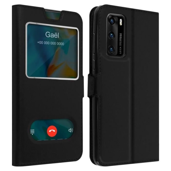 Huawei P40 Case Double Window Protection Stand Function - musta musta