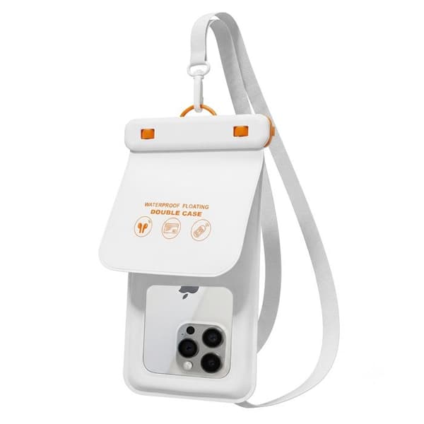 Vandtæt IPX8 Flydende Pouch til Smartphones op til 7.5 Tommer Hvid Vit