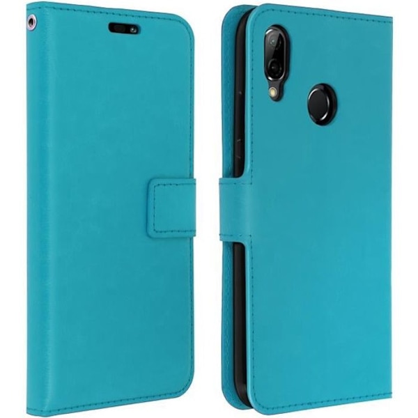 Plånboksfodral - AVIZAR - Huawei P20 Lite - Ekologiskt läder - Turkos - Stativfunktion turkos
