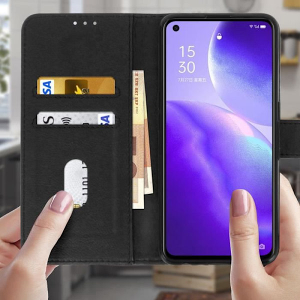 Etui - Oppo - Find X3 Lite - Kortholder - Videostøtte - Magnetisk - Sort/Roséguld Roséchampagne, Noir