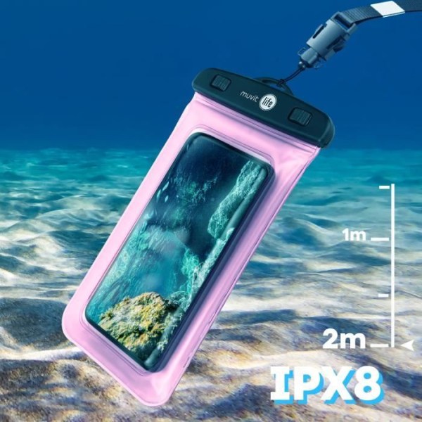 Muvit Rose vattentätt fodral - Vattentätt fodral för smartphones upp till 6,2 tum - IPX8 - Lanyard tillhandahålls