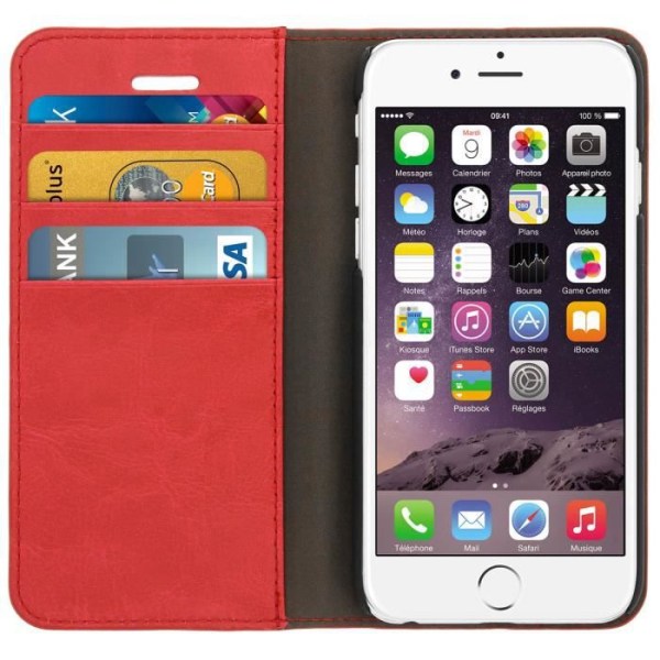 iPhone 6/6s-fodral - Syntetiskt läder - Röd - Stödfunktion - Fack för kort - Hård skal Röd