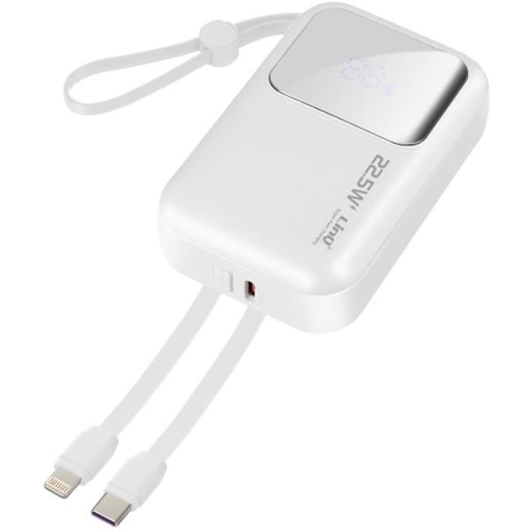 Externt batteri 10000mAh + Lightning och USB C-kablar Kompakt LinQ Vit