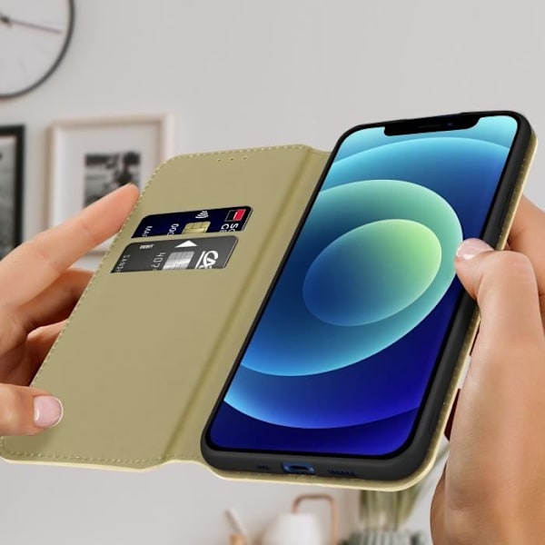 Housse Folio - AVIZAR - iPhone 12 Mini - Plånbok - Guldgul - Videostöd Funktion Gult guld