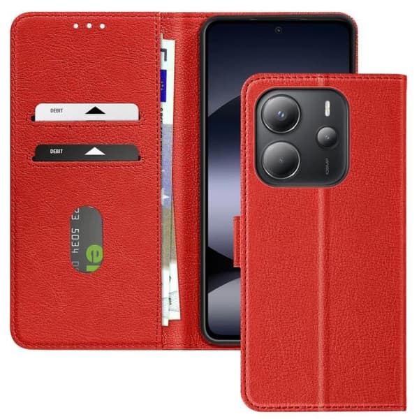 Smartphonefodral - Xiaomi - Redmi Note 14 4G - Röd - Plånbok - Videostöd Röd