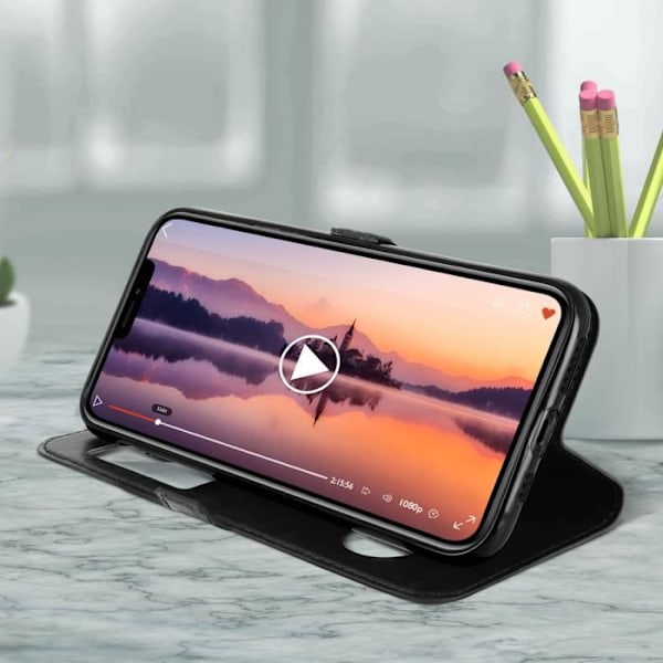 Hus för iPhone 11 Pro - AVIZAR - Mjuk Skal - Dubbel Fönster Skydd - Stöd Funktion - Svart Svart